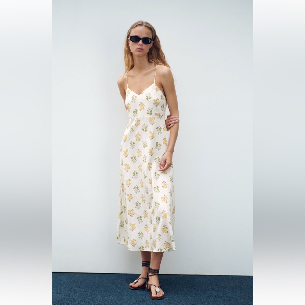 Zara PRINTED MIDI DRESS. Ecru. Sizes S, XXL. New with Tags.